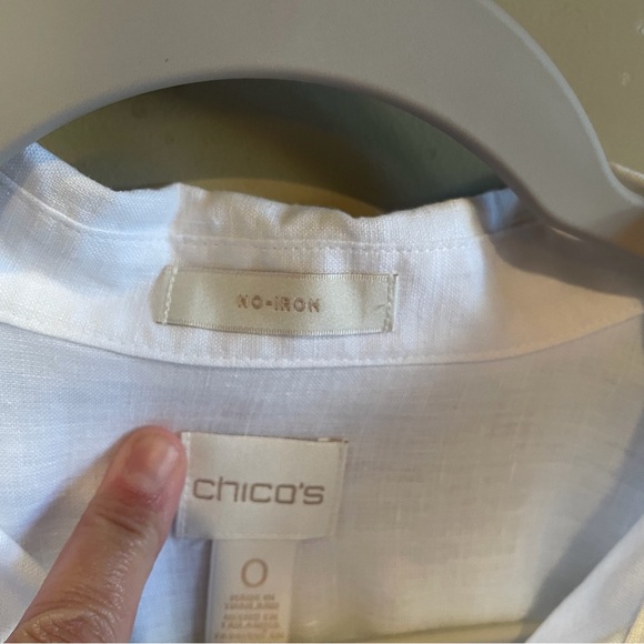 Chico's White Linen Long Sleeve Button-Down Blouse - Picture 3 of 7